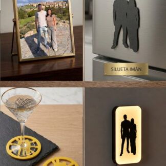 pack personalizado ideal para parejas con luz, posavasos e iman